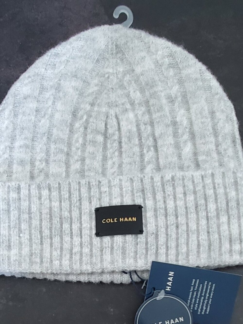 Cole Haan Cable Stitch Beanie One Size Soft Grey New with Tags
